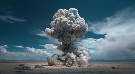 Canvas Print - massive explosion in desert landscape