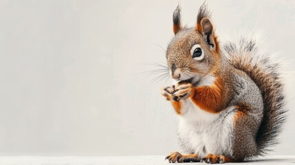 Wall Mural -  A tight shot of a squirrel holding a nut in its mouth and supporting its chin with a paw