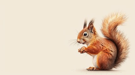 Wall Mural -  A red squirrel on hind legs, front paws resting, gazes at the camera