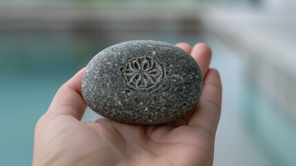 Canvas Print - Carved stone with floral pattern in hand