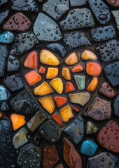 Sticker - Colorful stones and pebbles with water droplets