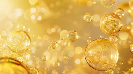 golden yellow bubbles oil collagen serum molecule cosmetic product 3d rendering fuel natural crude g