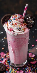 Canvas Print - Colorful milkshake with sprinkles and cookies
