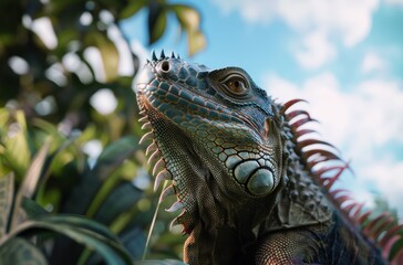 Poster - Close-up of a colorful iguana in nature