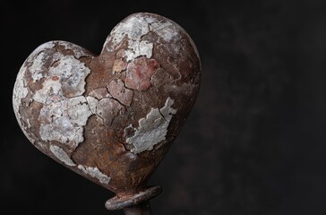 Poster - Weathered heart-shaped stone on black background