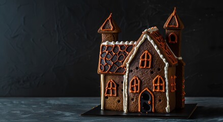 Wall Mural - Detailed gingerbread house with spires and icing