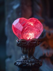 Sticker - Glowing red crystal heart on dark background