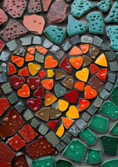 Wall Mural - Colorful mosaic pattern with heart shapes