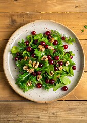Wall Mural - A plate of salad with walnuts and cherries.
