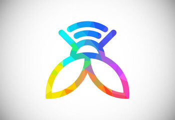 Bee signal logo design vector template. Wifi Bee connection logo