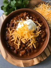 Wall Mural - Traditional Mexican Chili Con Carne, featuring hearty minced meat and tender red beans simmered in a rich, flavorful sauce.