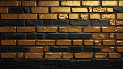 Wall Mural - Black and gold brick wall texture background
