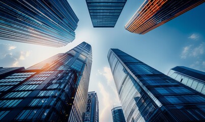 Wall Mural - low angle view of skyscrapers in city of china. .