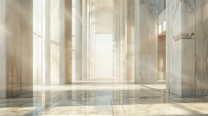 Aufkleber - A modern interior with classical design elements, featuring marble columns and a spacious, elegant hallway.