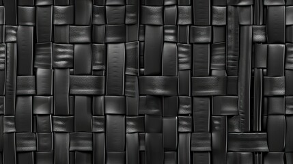 Poster - A seamless, repeating pattern of woven black leather strips. The texture is slightly raised, creating a 3D effect SEAMLESS PATTERN