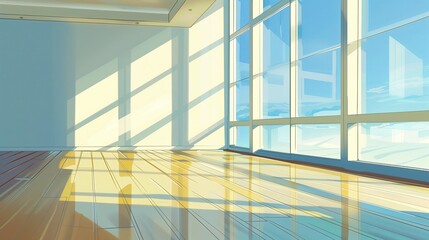 Poster - A modern office building with large glass windows and a sleek architectural design, reflecting the surrounding urban landscape.