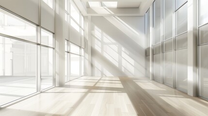 Aufkleber - A spacious, modern interior with large windows and sleek design, perfect for residential or office spaces.