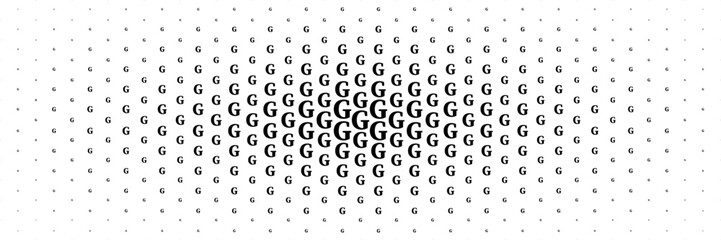 Poster - horizontal halftone of black capital letter g spreading from center for pattern and background.