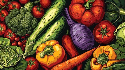 Wall Mural - a painting of a variety of vegetables