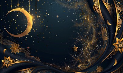 Wall Mural - Islamic background. Gold moon and abstract luxury islamic elements background
