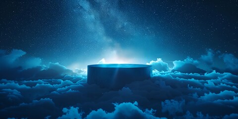 Wall Mural - a blue sky with a large, round, blue object in the middle. the sky is filled with clouds and stars