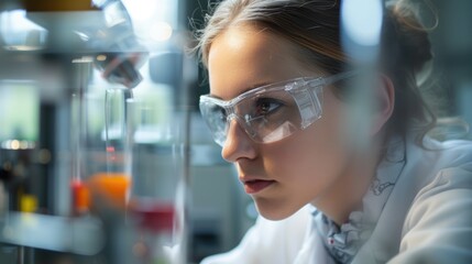 Poster - An engineer is conducting experiments in a science lab, wearing a lab coat. AIG41