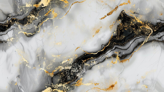 Abstract Golden Waves on White Black Watercolor Marbled Distorted Textured Background