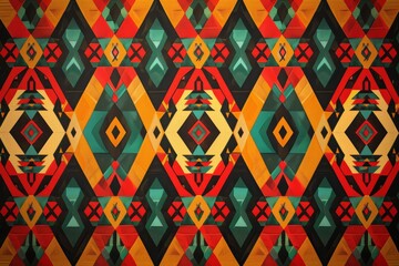 Poster - a colorful rug with a diamond design on it, bold, geometric pattern mimicking aztec designs