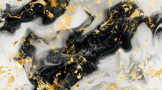 Abstract Golden Waves on White Black Watercolor Marbled Distorted Textured Background
