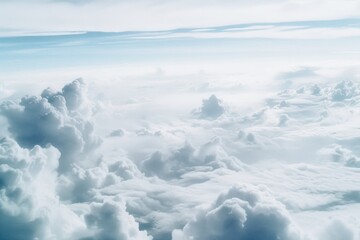 Poster - a sky with clouds and a plane, dreamy, pastel-colored cloudscape as seen from above