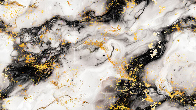 Abstract Golden Waves on White Black Watercolor Marbled Distorted Textured Background
