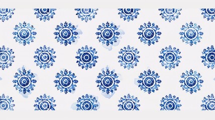 Poster - Seamless pattern with blue mandalas on a white background. Blue flower with white background for a floor tiles patterns. Decorative design concept for textile and wallpaper. Ceramic tiles. AIG53F.