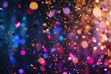 Poster - a blurry photo of a colorful background, confetti-filled celebration with glittering disco lights