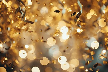 Poster - glamorous gold confetti party with soft bokeh lights