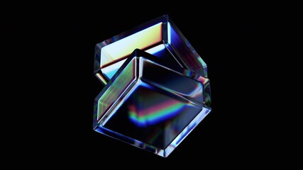 Poster - Abstract animation, rotating glass blocks, 4k seamless looped video, 3d render