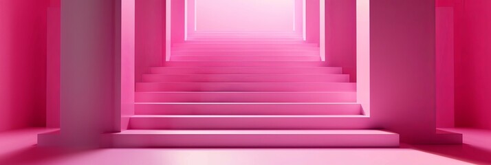 Poster - Pink Minimalist Stairway With Light and Shadow in a Modern Interior