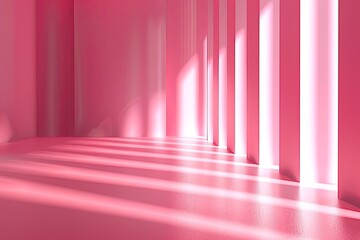 Poster - Pink Minimalist Room With Vertical Columns and Sunbeams