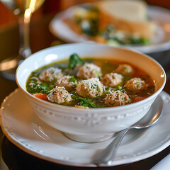 Wall Mural - A Professional Photograph of a Bowl of Italian Wedding Soup