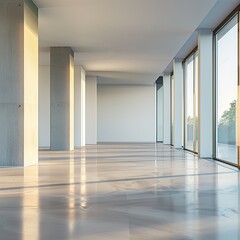 Aufkleber - Empty interior design, modern architecture. White walls, bright light. Business spaces, clean 3D concepts. Contemporary apartments, wooden floors. Concrete ceilings, minimalistic
