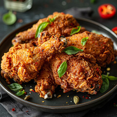 Wall Mural - A Professional Photograph of a Plate of Crispy Fried Chicken