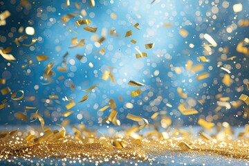 Wall Mural - a gold and silver glitter dust background, elegant gold confetti shower against a glittering surface