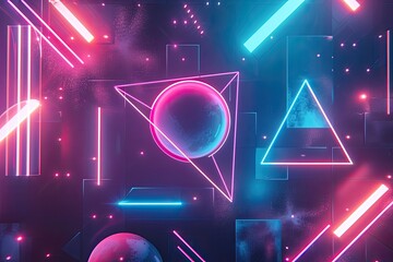 Aufkleber - a computer screen with a world map on it, Futuristic Y2K geometric shapes in a neon color palette