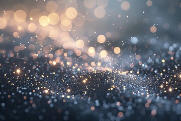 Poster - a black and gold background with a lot of lights, Illustrate a dazzling silver glitter explosion with twinkling fairy lights