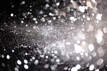 Poster - a black and gold background with a lot of lights, Illustrate a dazzling silver glitter explosion with twinkling fairy lights