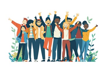 Aufkleber - a group of people standing together in a line, Illustrate the diversity and inclusivity in a mass volunteering event
