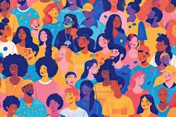 Aufkleber - a group of people standing together in a line, Illustrate the diversity and inclusivity in a mass volunteering event