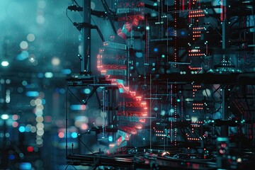 Fototapete - DNA chain background with glowing lights, Intricate showcasing of a DNA testing process background, Glowing DNA background