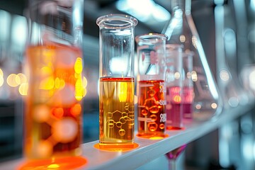 Poster - a row of test tubes filled with liquid, Study the principles of nuclear chemistry