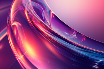 Poster - Abstract liquid glass holographic Iridescent wavy melted substance. 3d render of smooth forms. Modern design. Futuristic Banner, background, wallpaper cover, social media post. Generative Ai content