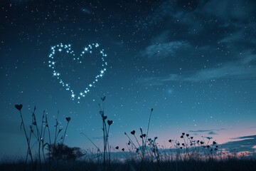 Aufkleber - a night sky with a heart shaped constellation, dreamy starry night with constellation forming a heart shape to commemorate Valentine's day